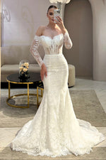 Lace Off-the-Shoulder Corset Mermaid Wedding Dress