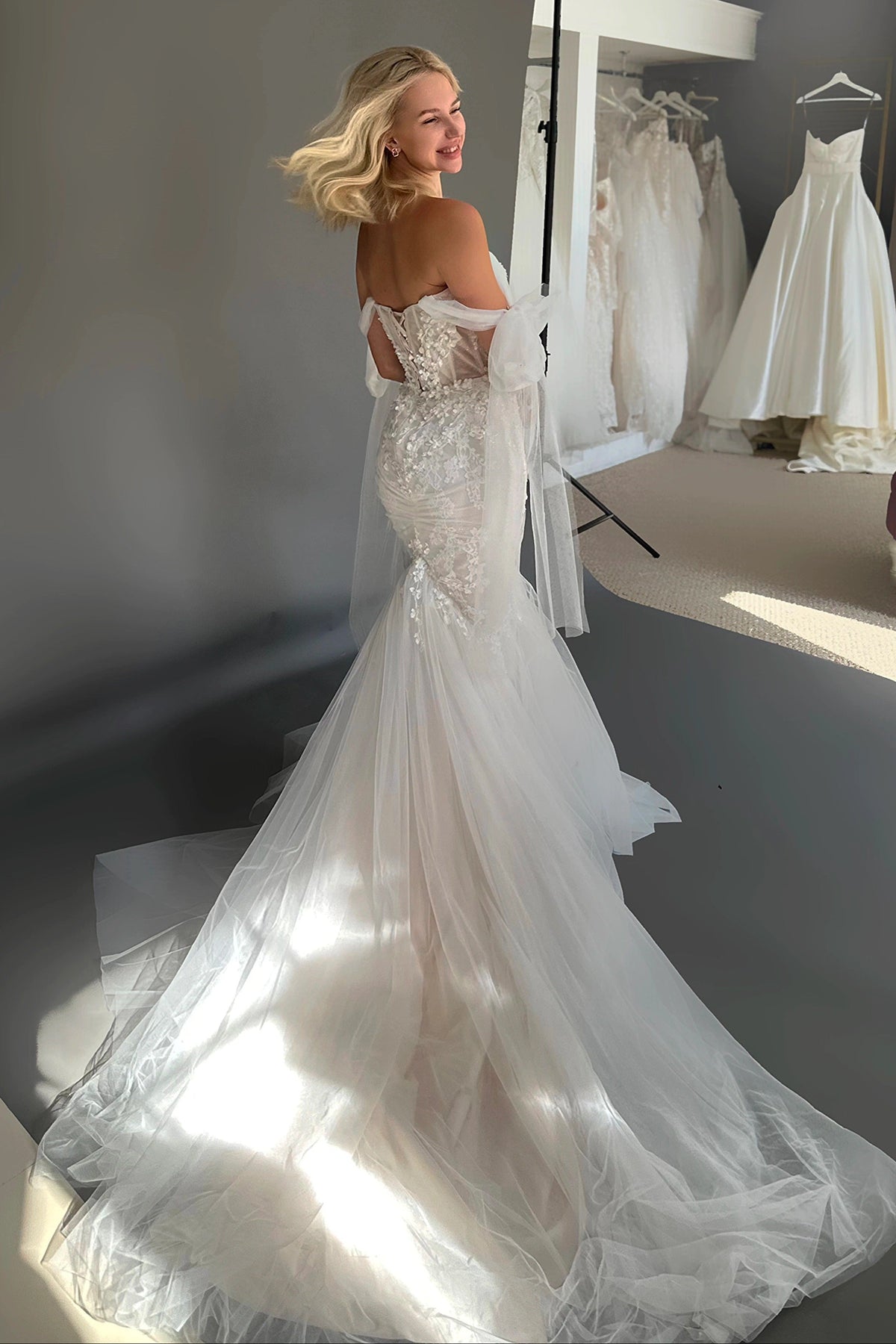 Corset Mermaid Tulle Wedding Dress with Bow Ties