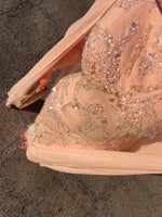 Beaded Cape Column Gown with Feather Hem