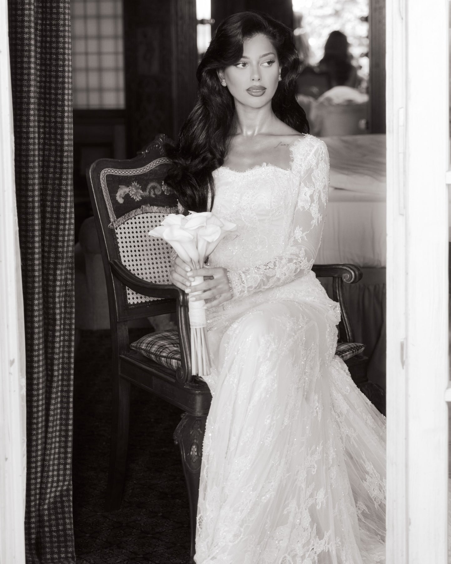 Long Sleeve Illusion Lace Wedding Dress with Train