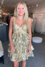 Sweetheart Tiered Sequin Lace Mini Dress
