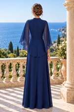 Floral Embroidered Capelet A-Line Evening Gown