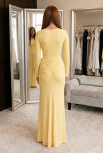 Ruched Long Sleeve Maxi Dress with Slit
