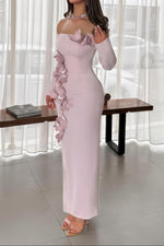 Off-Shoulder 3D Floral Column Gown