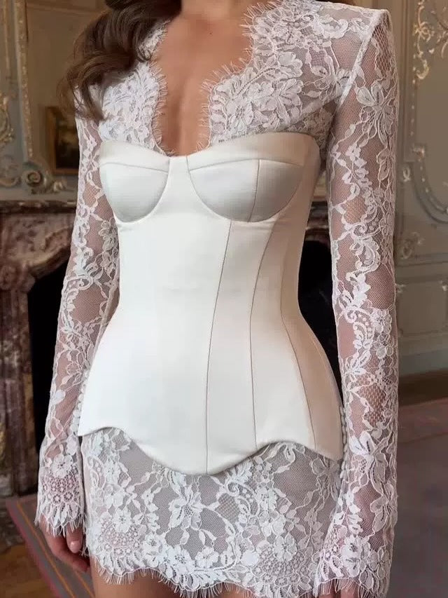 Long Sleeve Lace Corset Mini Dress