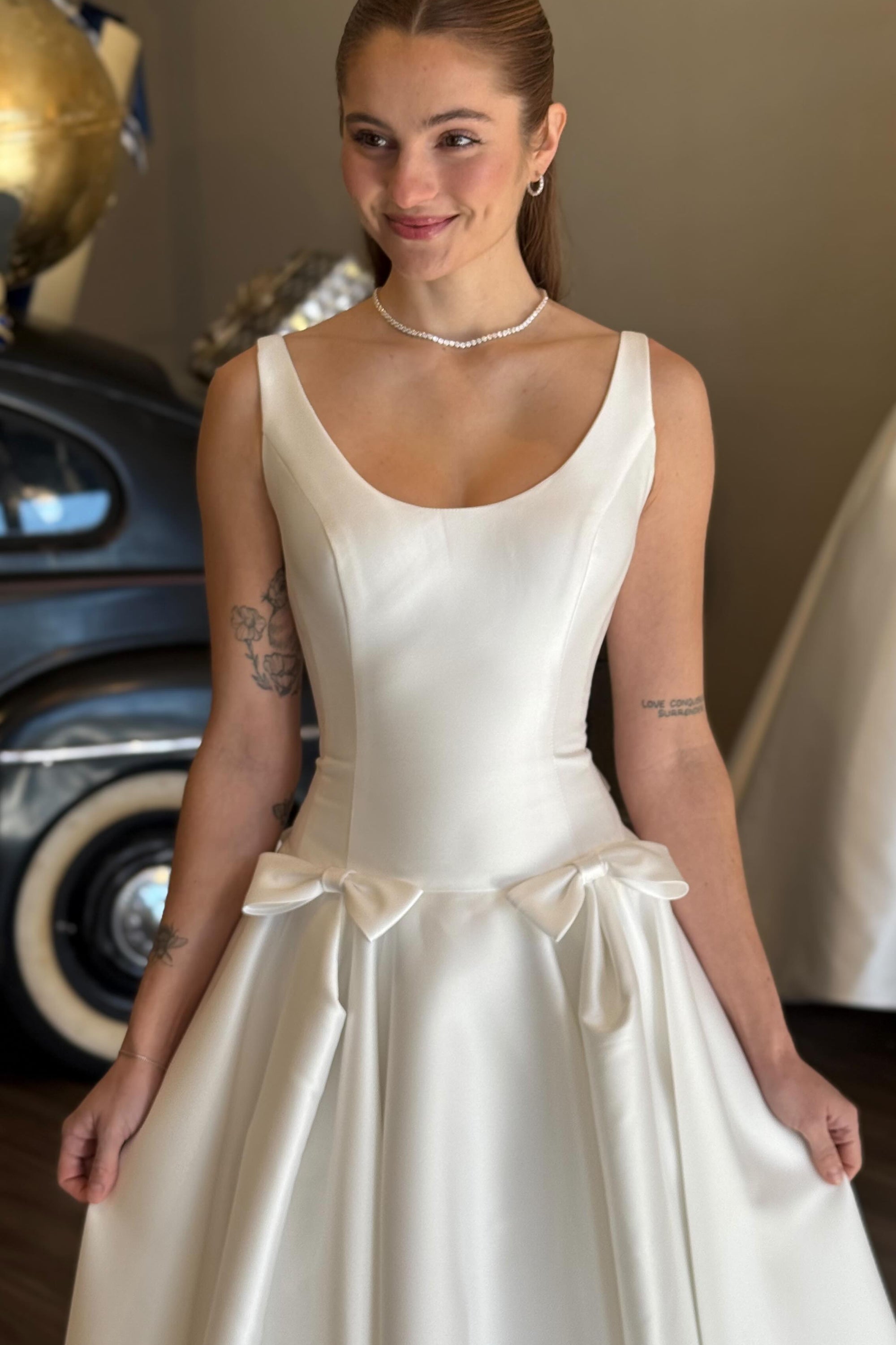 Satin Ball Gown Wedding Dress with Waist Bows