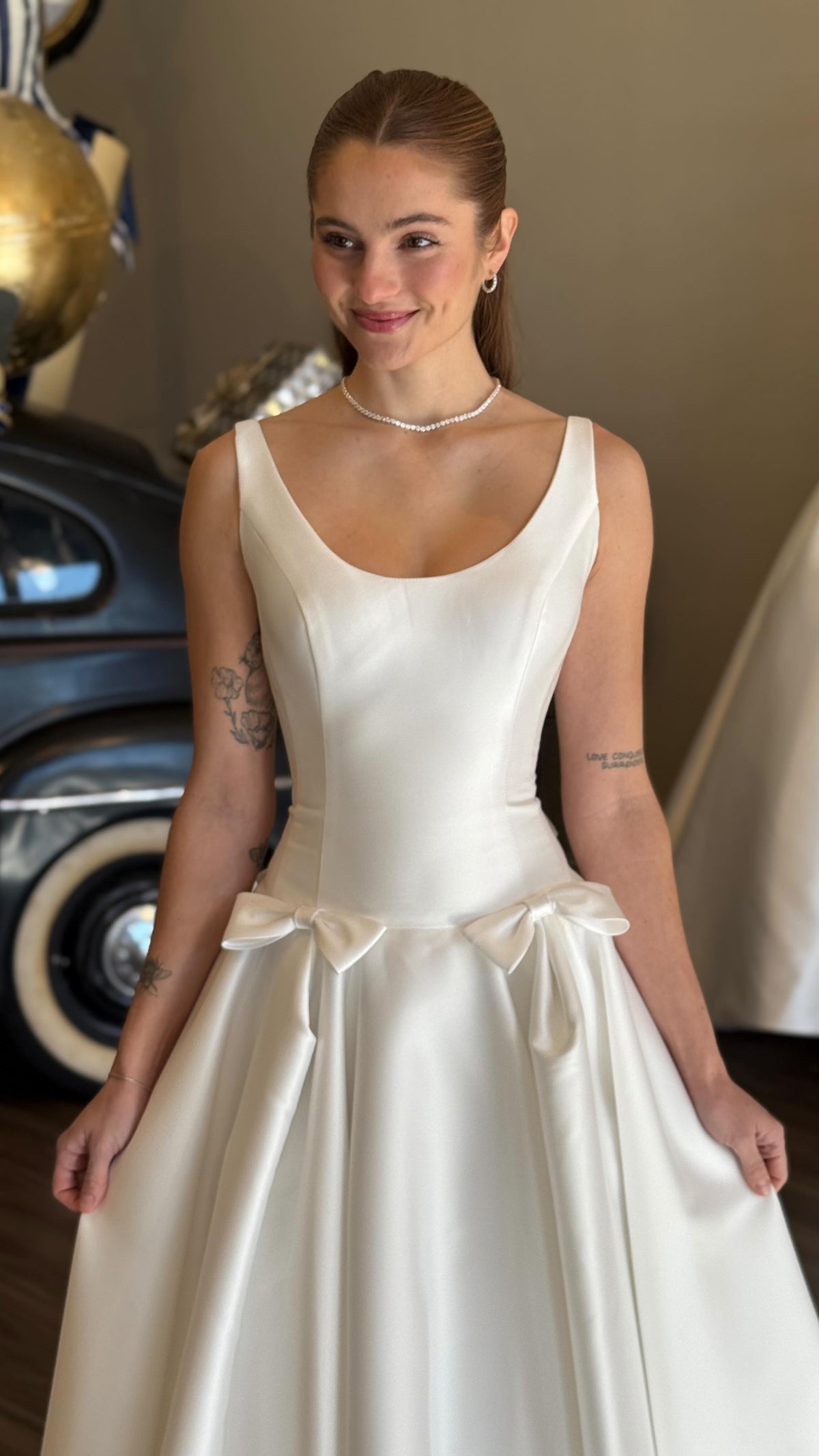 Satin Ball Gown Wedding Dress with Waist Bows