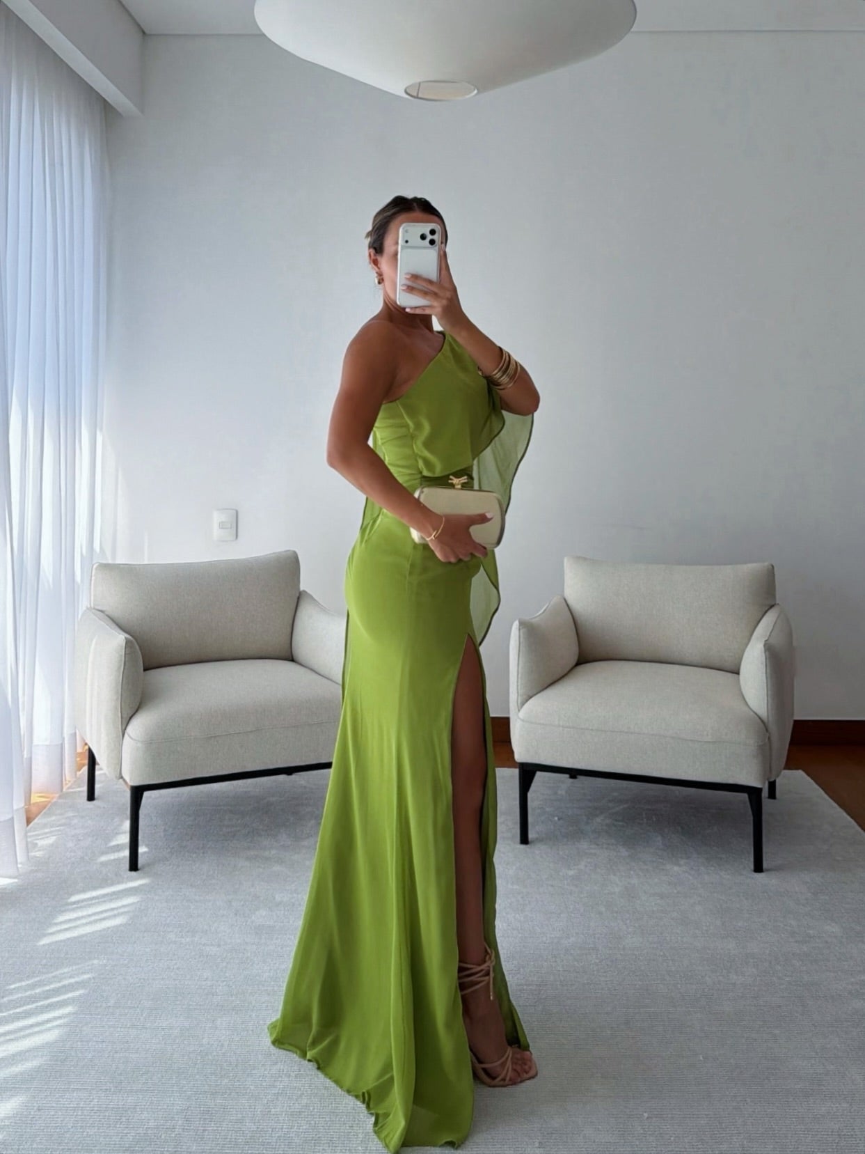 Elegant One-Shoulder Chiffon Gown with Cape Detail