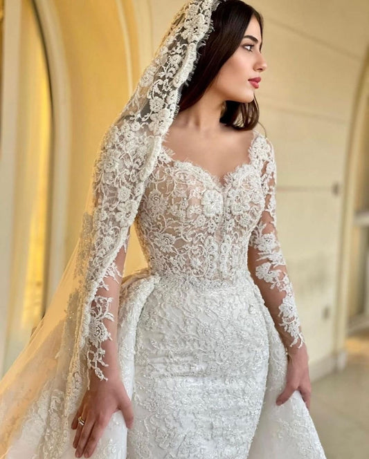 Illusion Long Sleeve Lace Mermaid Wedding Dress