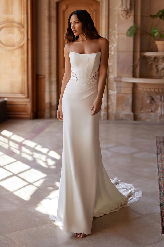 Strapless Sheath Wedding Dress with Lace Cutouts
