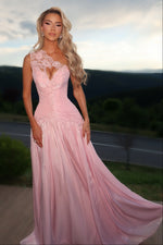 One-Shoulder Lace Evening Gown with Keyhole