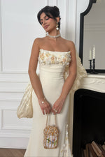 Strapless Floral Applique Gown with Oversized Bow