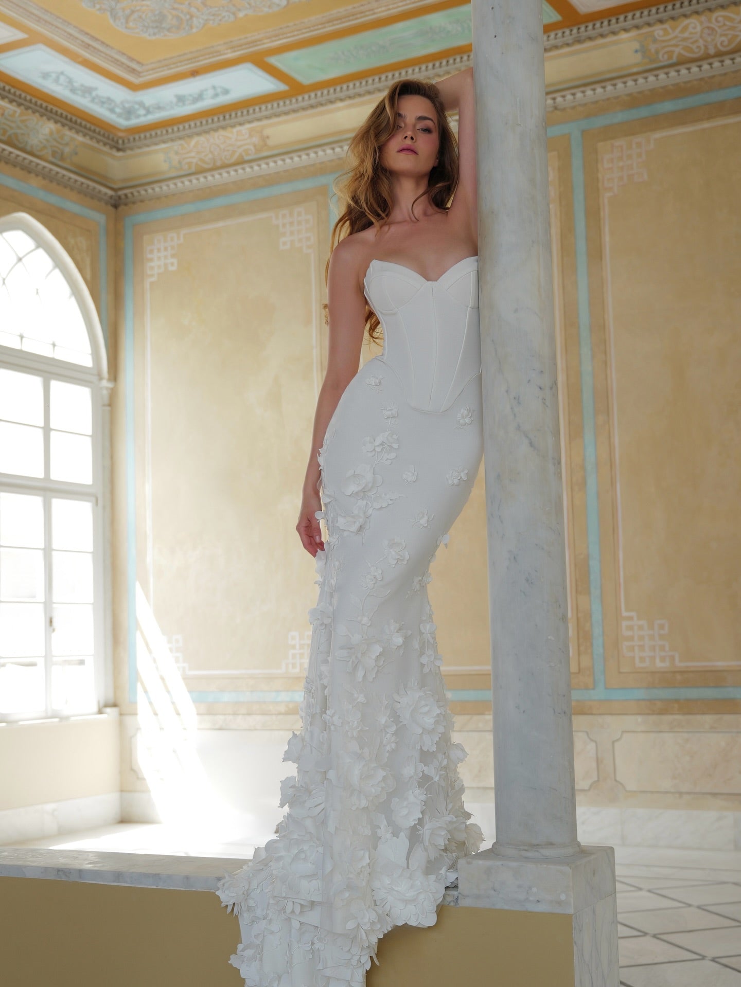 Strapless Corset Mermaid Wedding Dress with 3D Flowers