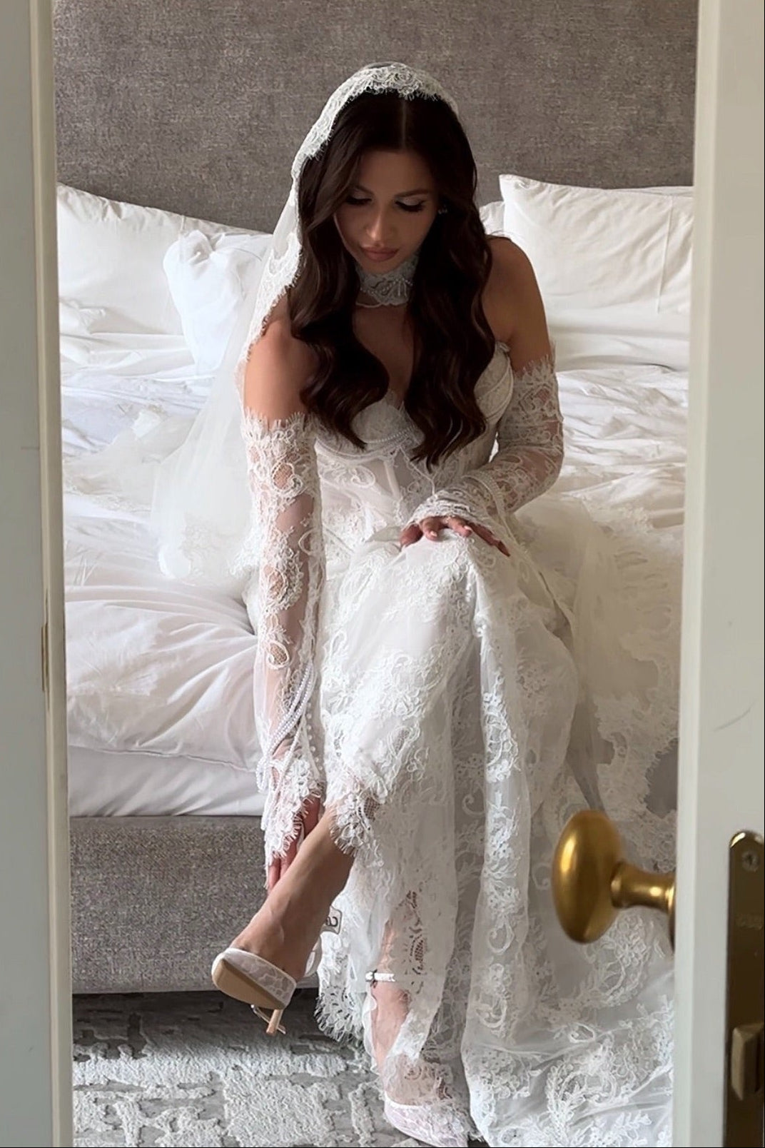 Off-Shoulder Lace Mermaid Bridal Gown with Train