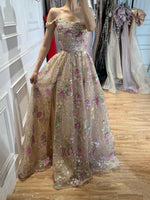 Romantic Floral Off-the-Shoulder Tulle Gown