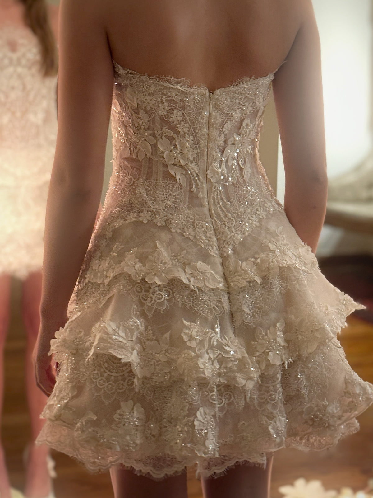 Tiered Lace Corset Mini Dress with Appliques