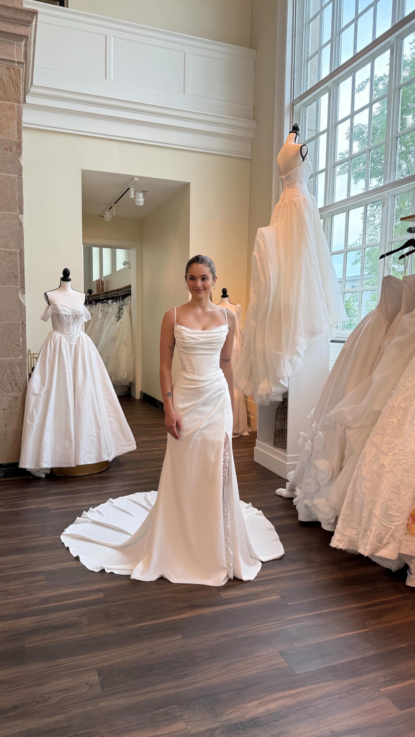 Cowl Neck Corset Fit and Flare Wedding Dress