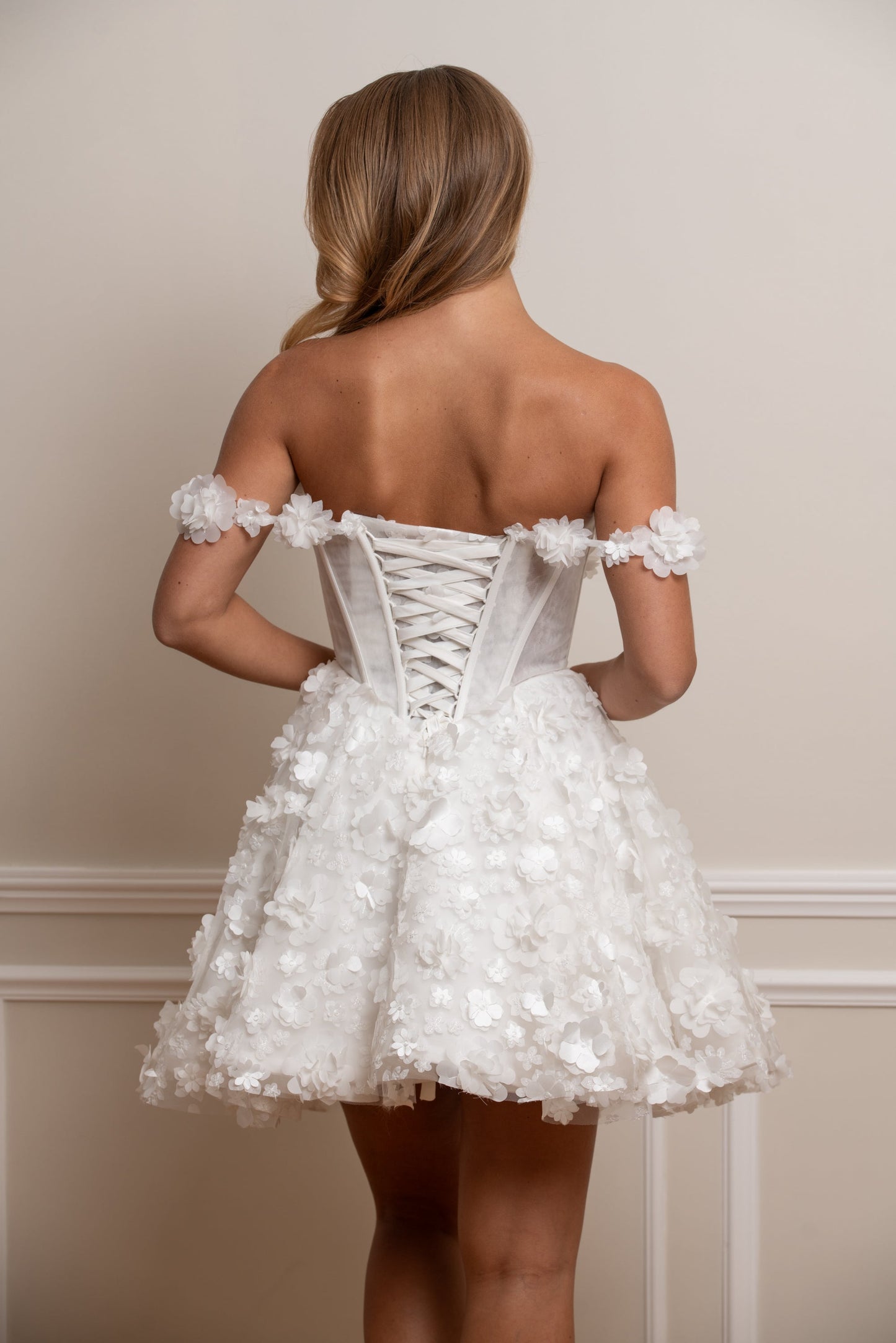 Off-the-Shoulder 3D Floral Corset Mini Dress