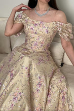 Floral Embroidered Off-Shoulder Ball Gown