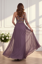 One-Shoulder Embroidered Evening Gown