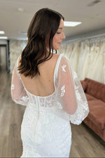 Lace Mermaid Wedding Dress with Sheer Bishop Sleeves