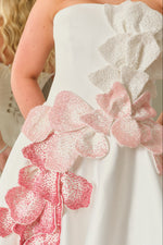 Strapless Floral Applique Ball Gown with Pockets
