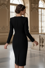 Long Sleeve Midi Sheath Dress with Button Detail