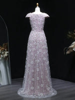 Square Neck 3D Floral Applique A-Line Gown