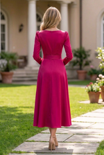 A-Line Midi Dress with Keyhole Cutout and Bow Belt