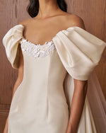 Off-the-Shoulder Satin Wedding Dress with Watteau Train
