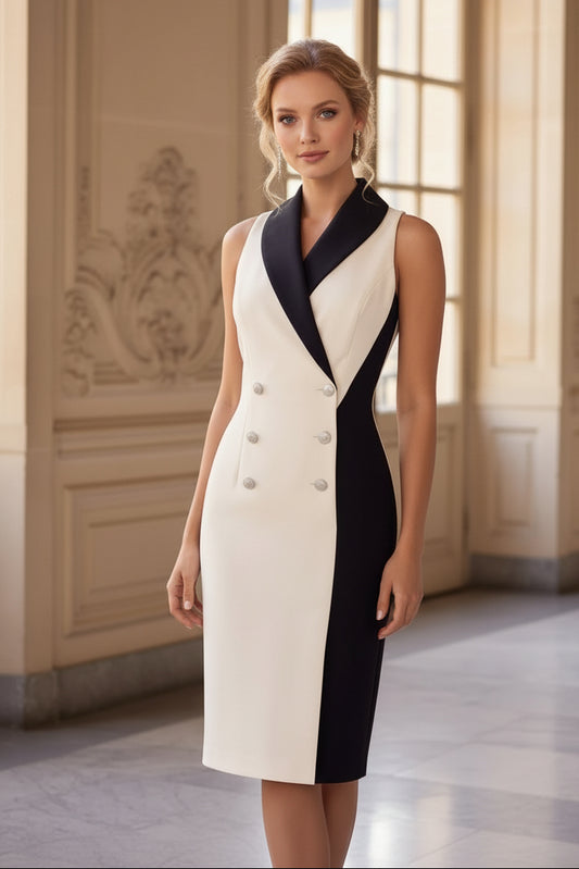 Colorblock Tuxedo Midi Sheath Dress