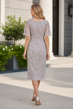 Beaded Flutter Sleeve Sheath Midi Dress