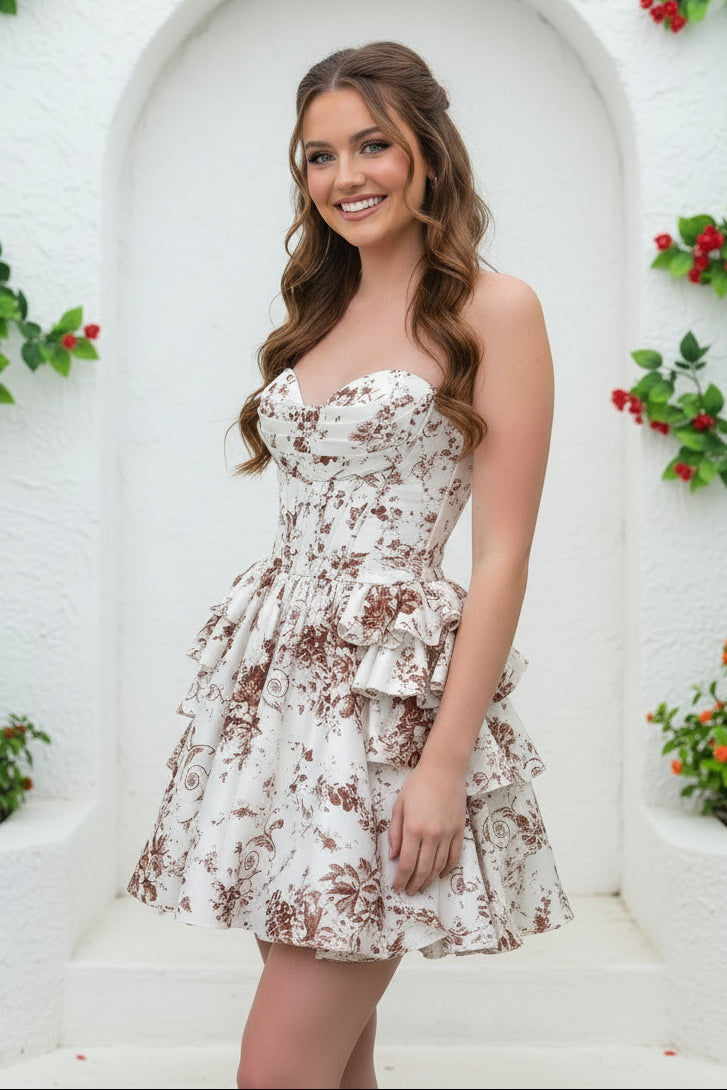 Floral Print Corset Tiered Mini Dress