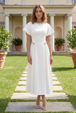 Embellished A-Line Midi Dress with Flutter Sleeves