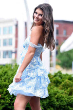 Sweetheart Tiered Sequin Lace Mini Dress