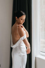 Asymmetrical Cowl Back Satin Slip Wedding Dress