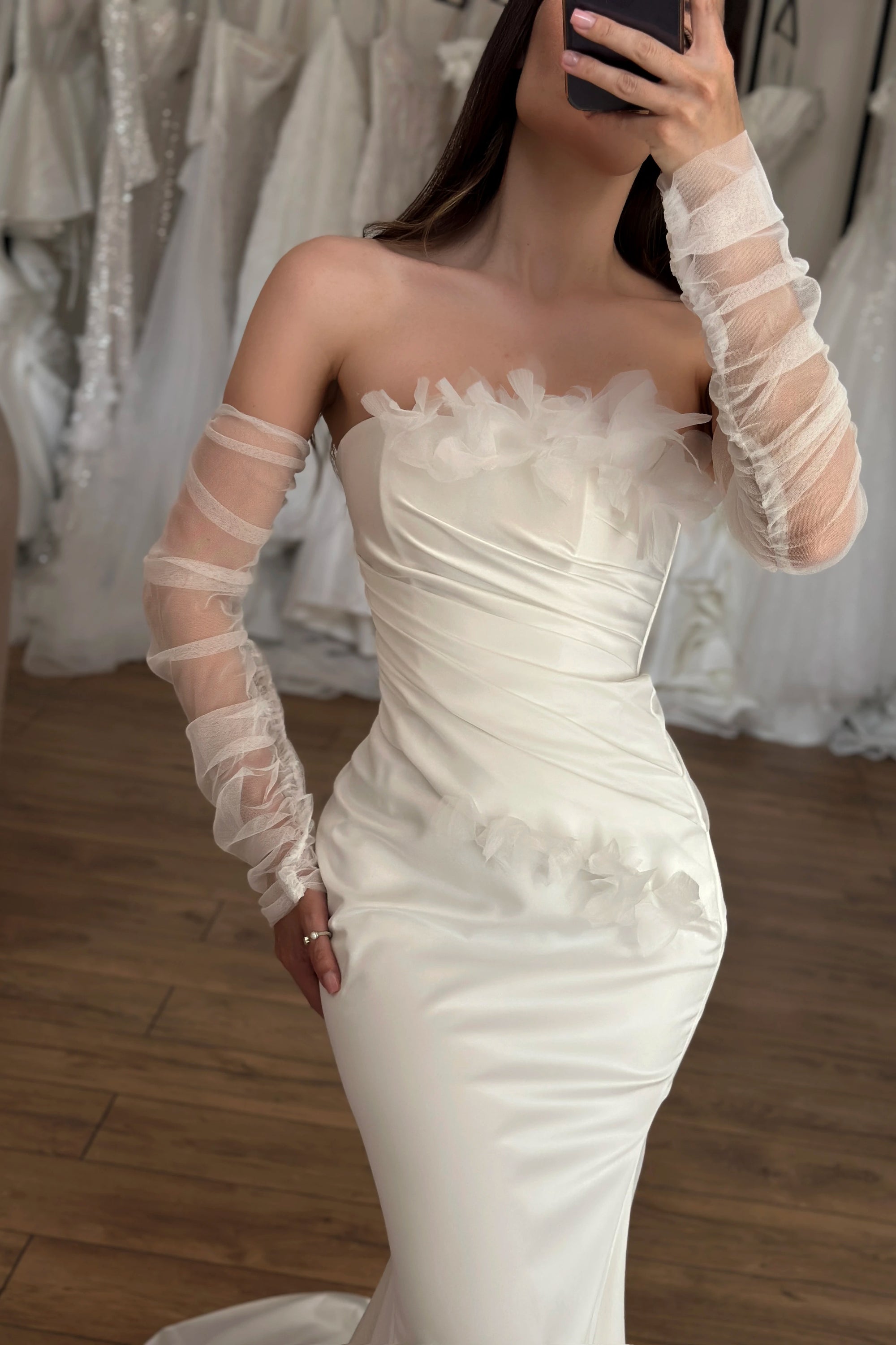 Strapless Ruched Satin Mermaid Wedding Dress