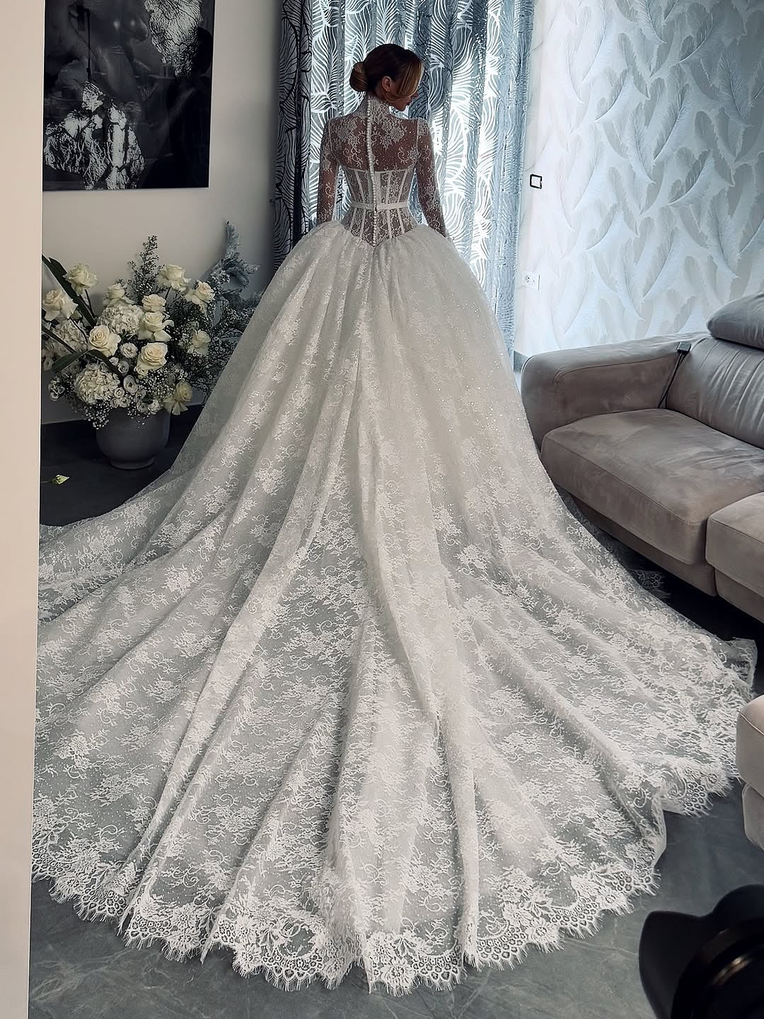 High Neck Lace Ball Gown Wedding Dress