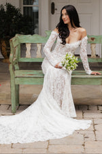 Off-the-Shoulder Long Sleeve Lace Mermaid Wedding Dress