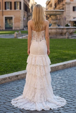 Strapless Lace Corset Tiered Slit Gown