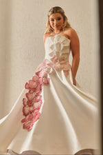 Strapless Floral Applique Ball Gown with Pockets