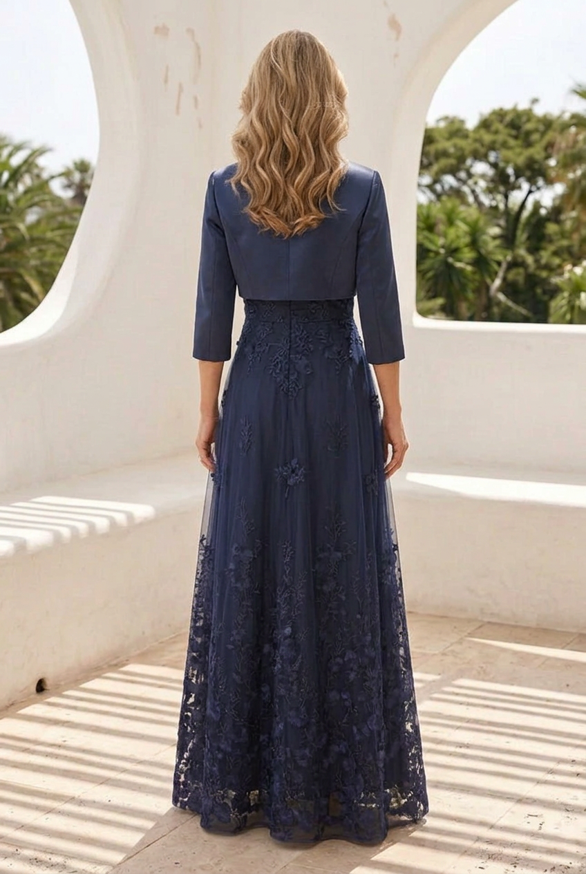 Embroidered A-Line Gown with Bolero Jacket