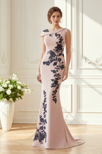 Asymmetric Neck Applique Trumpet Evening Gown