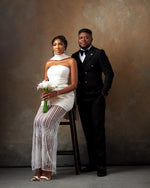 Modern Strapless Dress with Sheer Beaded Skirt
