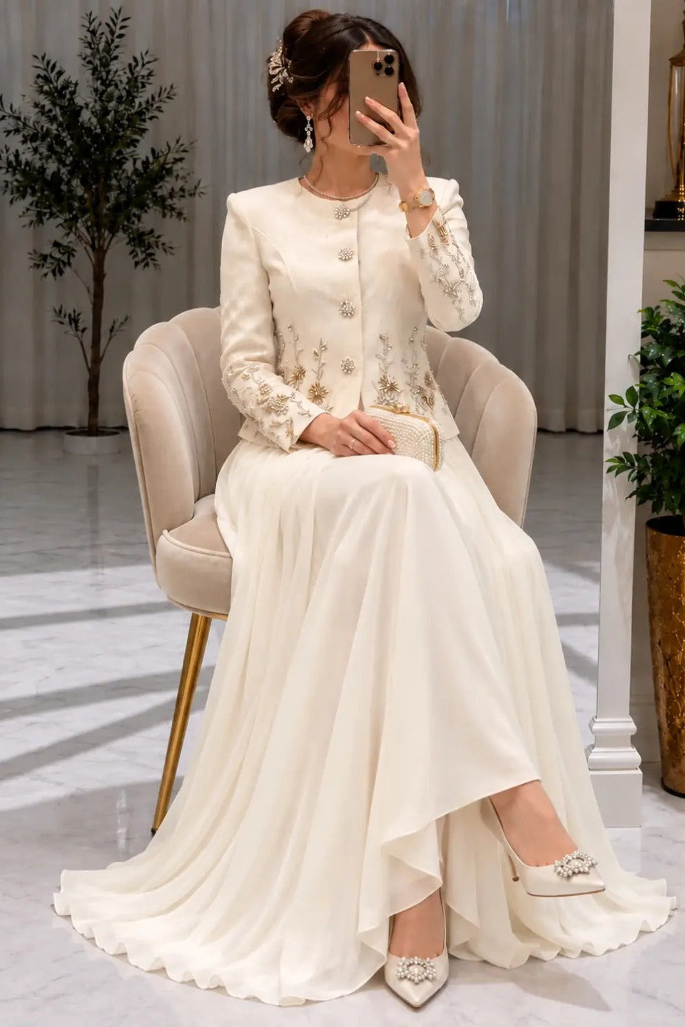Embroidered Jacket and Chiffon Skirt Two-Piece Set