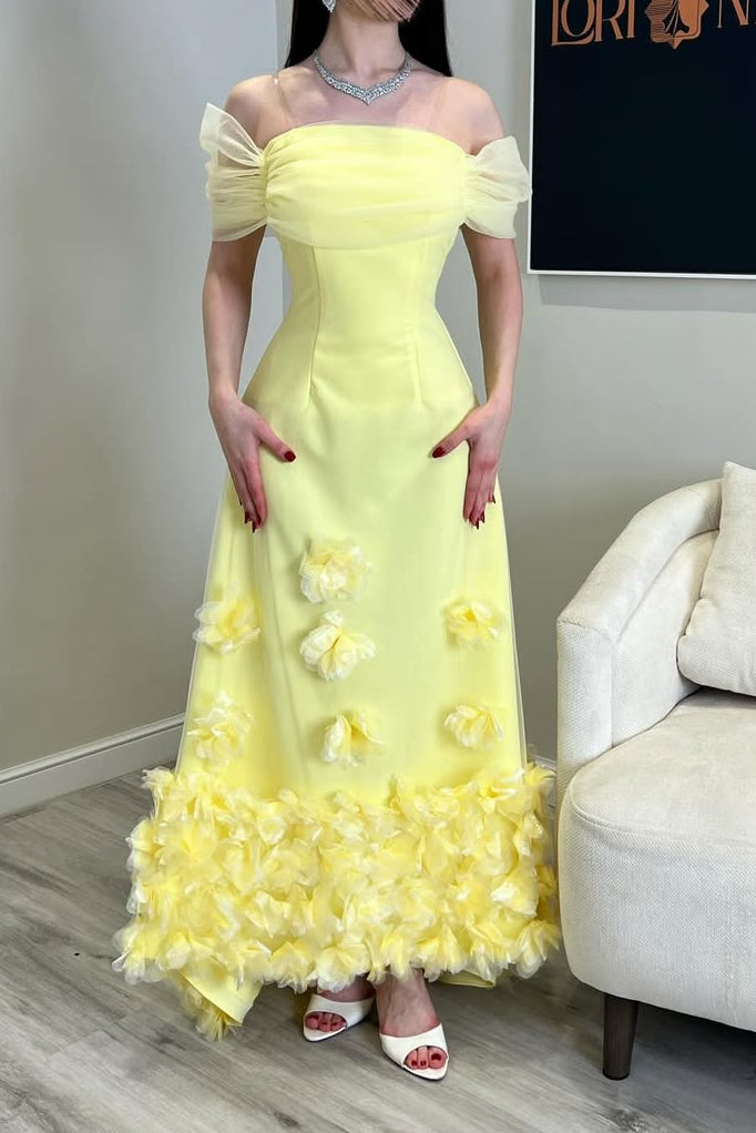 Off-Shoulder 3D Floral A-Line Gown