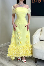 Off-Shoulder 3D Floral A-Line Gown