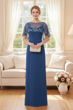 Embroidered Capelet Pleated Bodice Formal Dress
