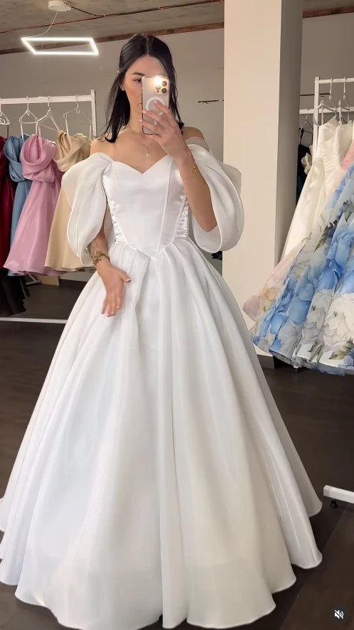 Off-the-Shoulder Puffy Sleeve Corset Ball Gown