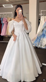 Off-the-Shoulder Puffy Sleeve Corset Ball Gown